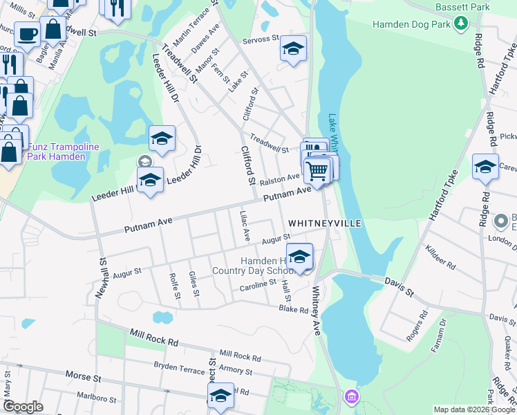map of restaurants, bars, coffee shops, grocery stores, and more near 57 Jaenicke Lane in Hamden