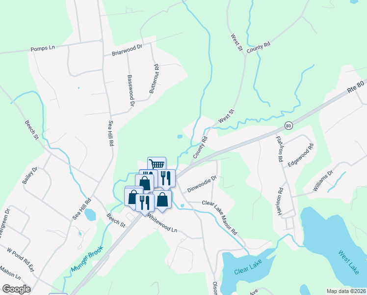 map of restaurants, bars, coffee shops, grocery stores, and more near 6 County Road in North Branford
