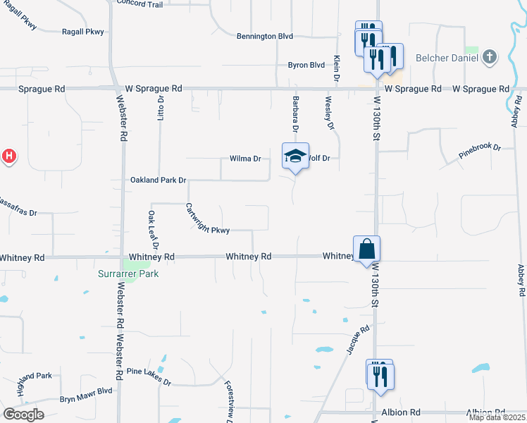 map of restaurants, bars, coffee shops, grocery stores, and more near 13466 Gary Drive in Strongsville