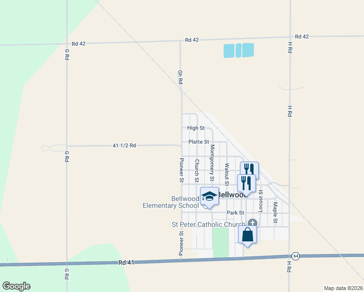 map of restaurants, bars, coffee shops, grocery stores, and more near Pioneer St in Bellwood