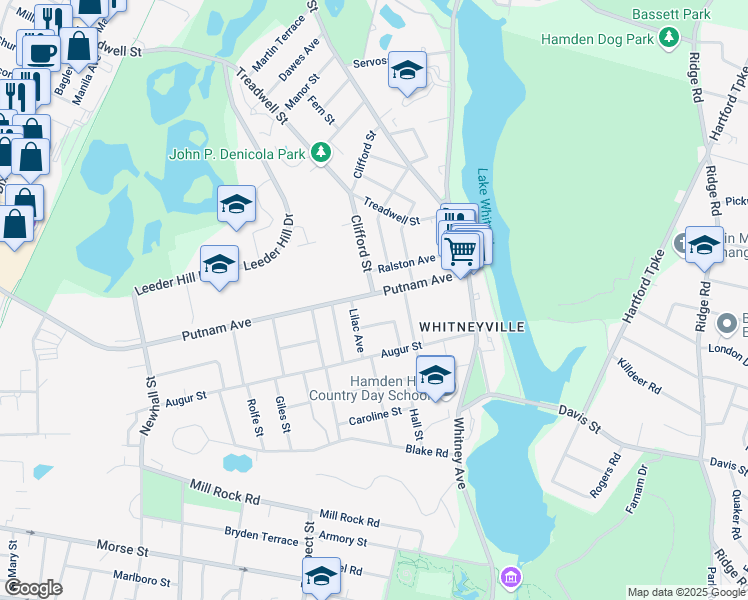 map of restaurants, bars, coffee shops, grocery stores, and more near 112 Putnam Avenue in Hamden