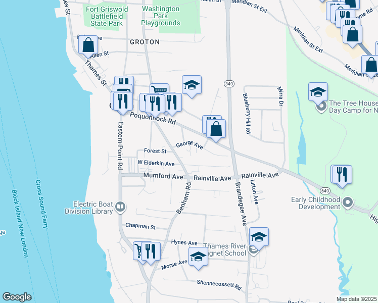 map of restaurants, bars, coffee shops, grocery stores, and more near 4 Elderkin Avenue in Groton