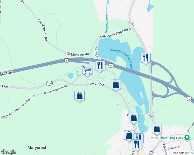 map of restaurants, bars, coffee shops, grocery stores, and more near 1010 New York 17M in Monroe