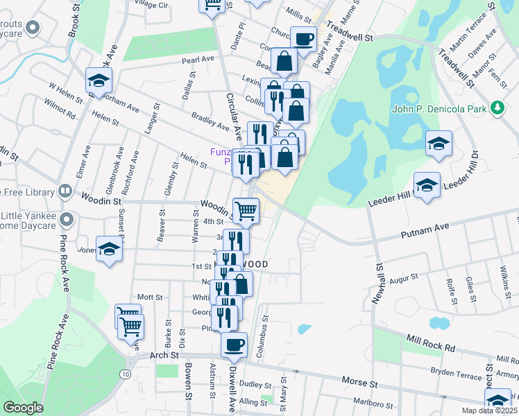 map of restaurants, bars, coffee shops, grocery stores, and more near 1191 Dixwell Avenue in Hamden