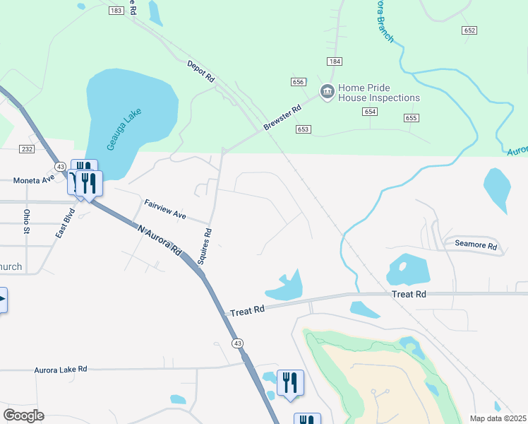 map of restaurants, bars, coffee shops, grocery stores, and more near 999 Squires Road in Aurora