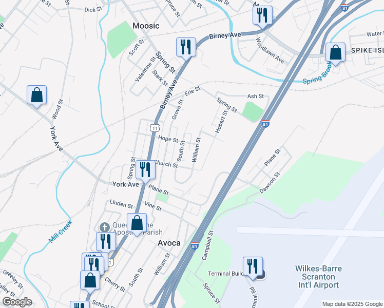 map of restaurants, bars, coffee shops, grocery stores, and more near 1020 Hope Street in Avoca
