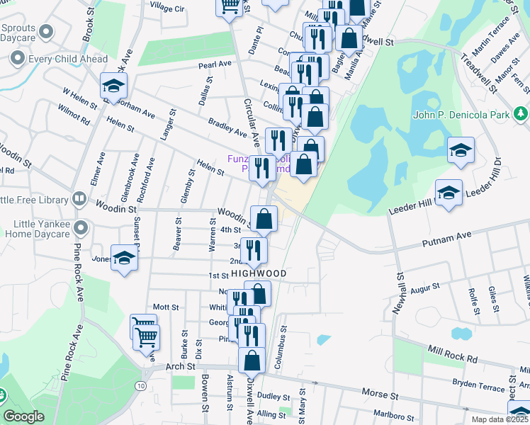 map of restaurants, bars, coffee shops, grocery stores, and more near 1202 Dixwell Avenue in Hamden