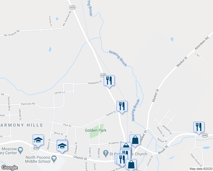 map of restaurants, bars, coffee shops, grocery stores, and more near 431 Pennsylvania 435 in Lackawanna County