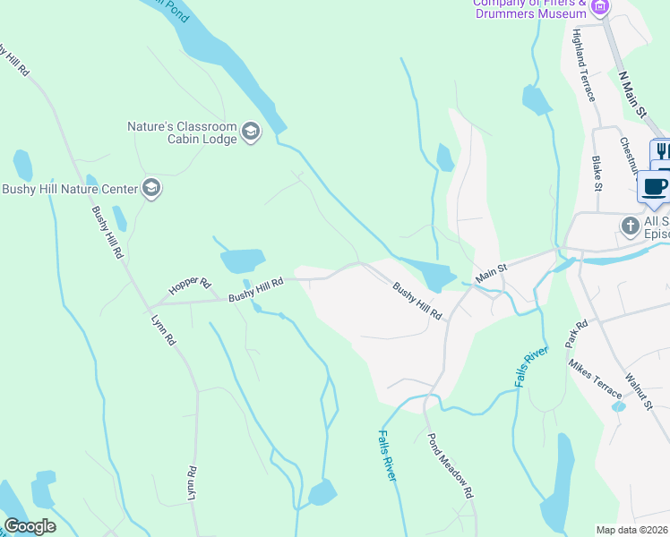 map of restaurants, bars, coffee shops, grocery stores, and more near 55 Bushy Hill Road in Essex
