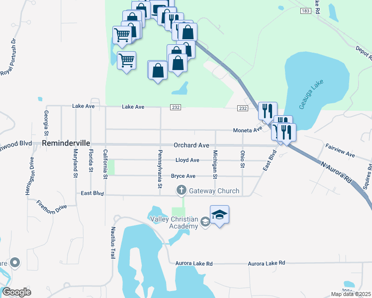 map of restaurants, bars, coffee shops, grocery stores, and more near 1090 Orchard Avenue in Aurora