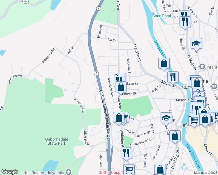 map of restaurants, bars, coffee shops, grocery stores, and more near 142 Jackson Street in Ansonia