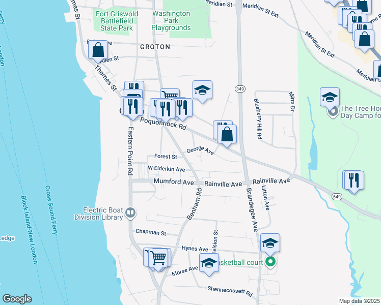 map of restaurants, bars, coffee shops, grocery stores, and more near 33 High Street in Groton