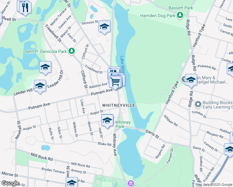 map of restaurants, bars, coffee shops, grocery stores, and more near 1231 Whitney Avenue in Hamden