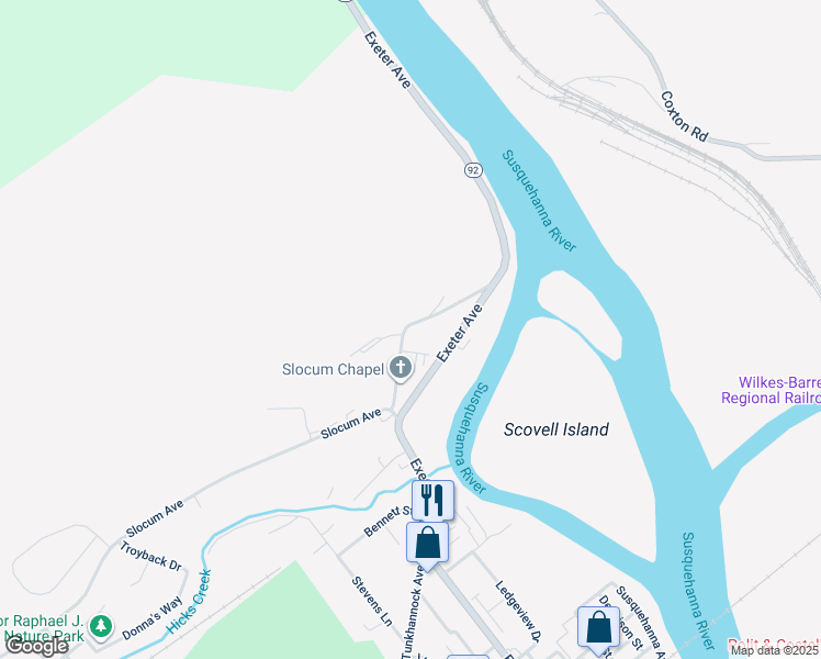 map of restaurants, bars, coffee shops, grocery stores, and more near 1071 Exeter Ave in Exeter