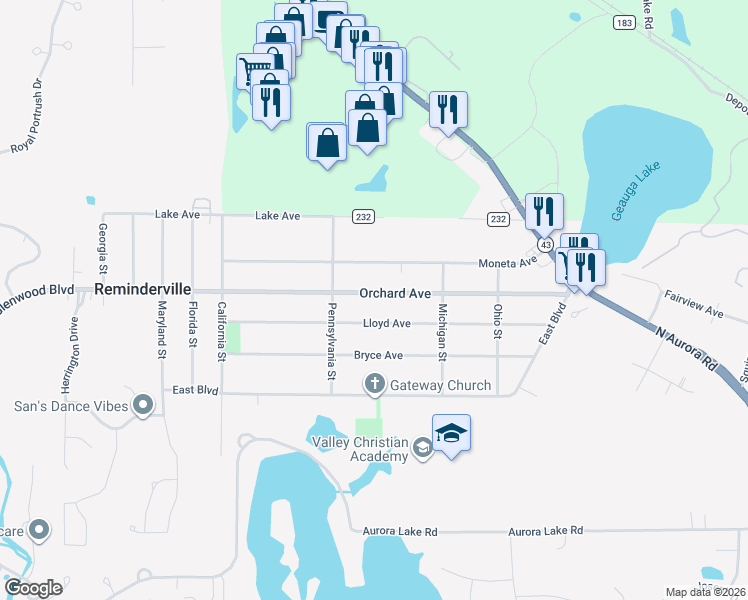 map of restaurants, bars, coffee shops, grocery stores, and more near 1090 Orchard Avenue in Aurora