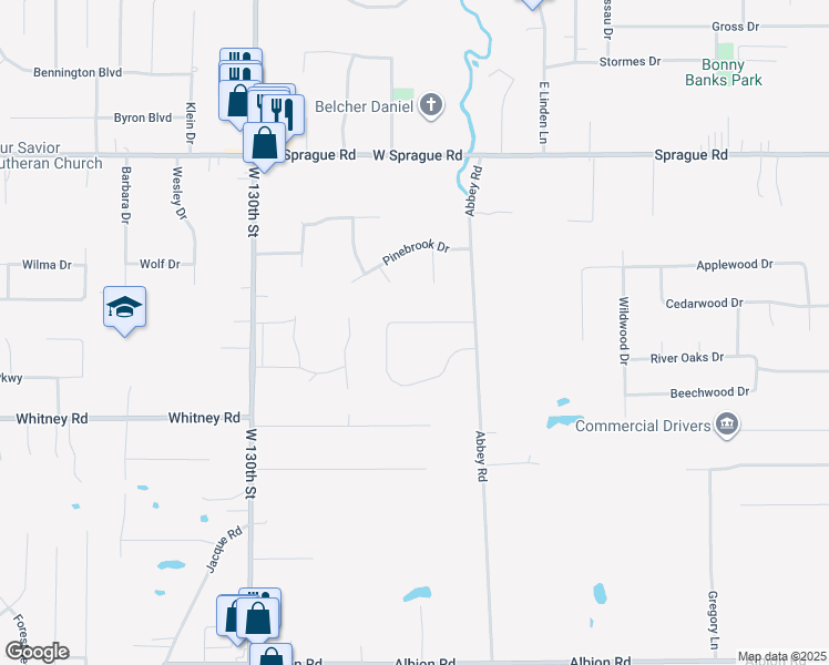 map of restaurants, bars, coffee shops, grocery stores, and more near 12545 Treeline Trail in North Royalton