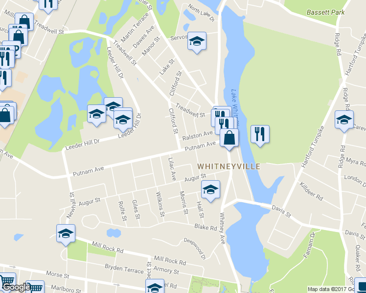 map of restaurants, bars, coffee shops, grocery stores, and more near 99 Putnam Avenue in Hamden