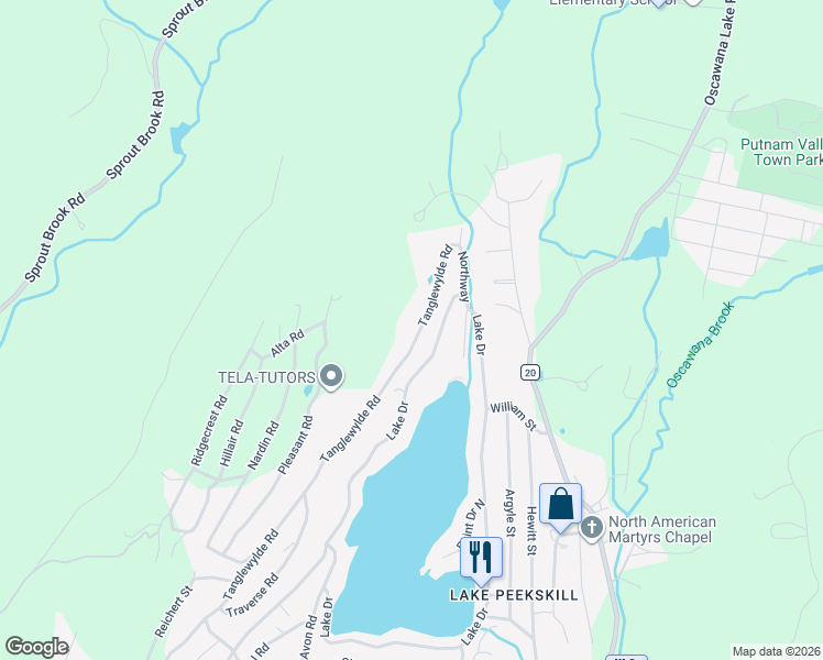 map of restaurants, bars, coffee shops, grocery stores, and more near 161 Tanglewylde Road in Putnam Valley