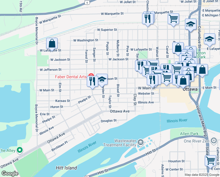 map of restaurants, bars, coffee shops, grocery stores, and more near 1000 West Main Street in Ottawa