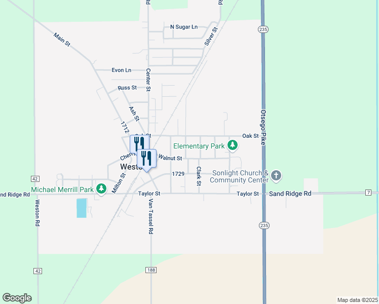 map of restaurants, bars, coffee shops, grocery stores, and more near 13235 Silver Street in Weston