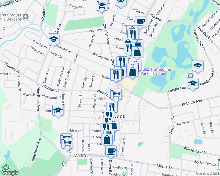 map of restaurants, bars, coffee shops, grocery stores, and more near 1202 Dixwell Avenue in Hamden
