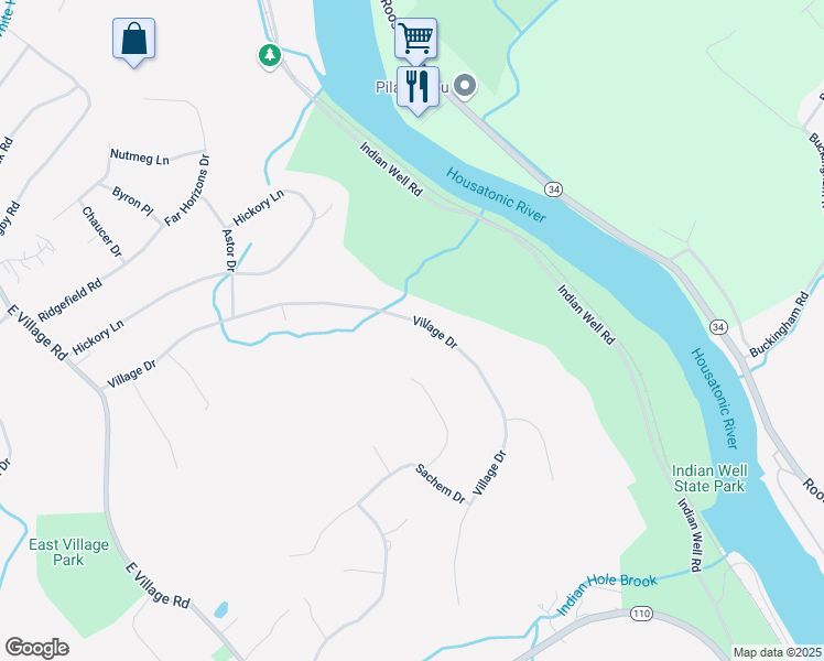map of restaurants, bars, coffee shops, grocery stores, and more near 87 Village Drive in Shelton