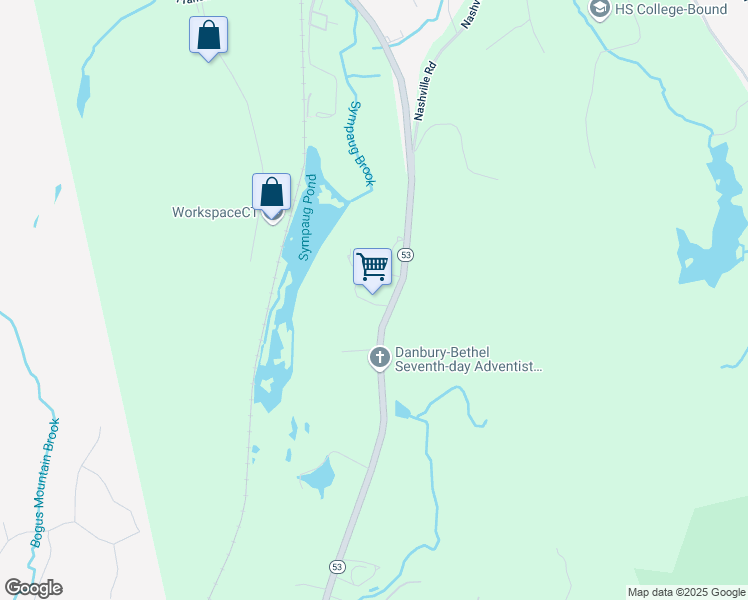 map of restaurants, bars, coffee shops, grocery stores, and more near 45 Turkey Plain Road in Bethel