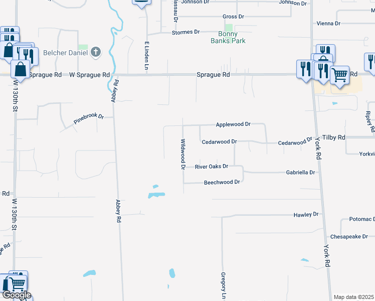 map of restaurants, bars, coffee shops, grocery stores, and more near 8921 Wildwood Drive in North Royalton
