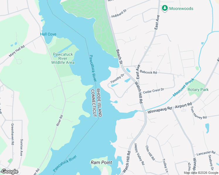 map of restaurants, bars, coffee shops, grocery stores, and more near 17 Timothy Drive in Westerly