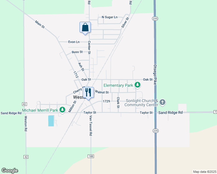 map of restaurants, bars, coffee shops, grocery stores, and more near 13235 Silver Street in Weston