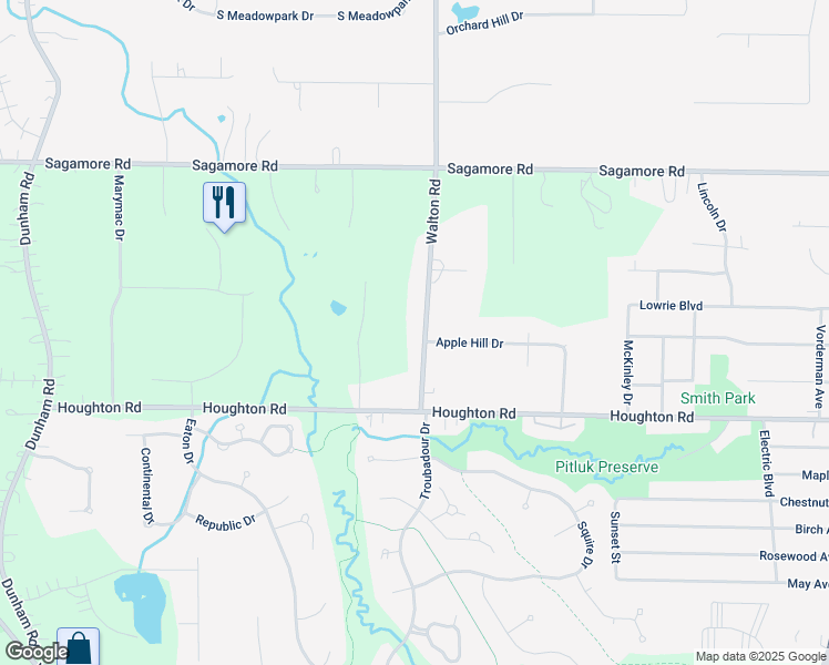 map of restaurants, bars, coffee shops, grocery stores, and more near 9058 Walton Road in Northfield