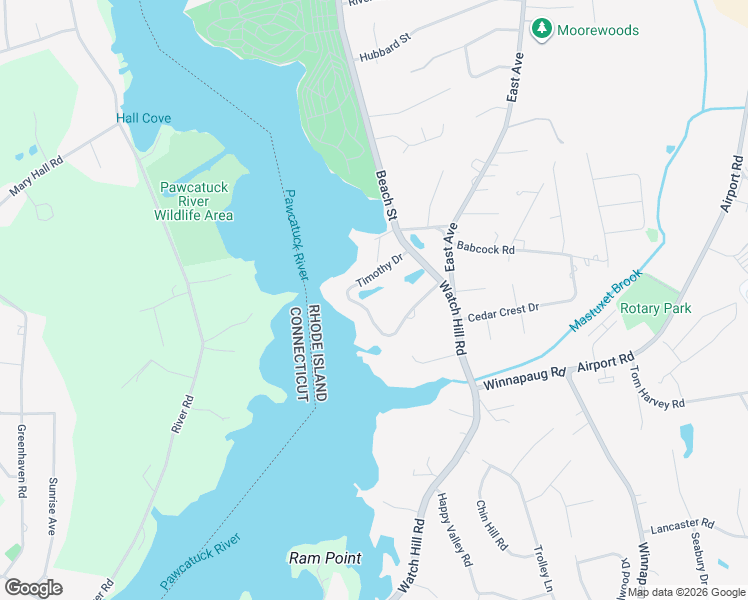 map of restaurants, bars, coffee shops, grocery stores, and more near 17 Timothy Drive in Westerly