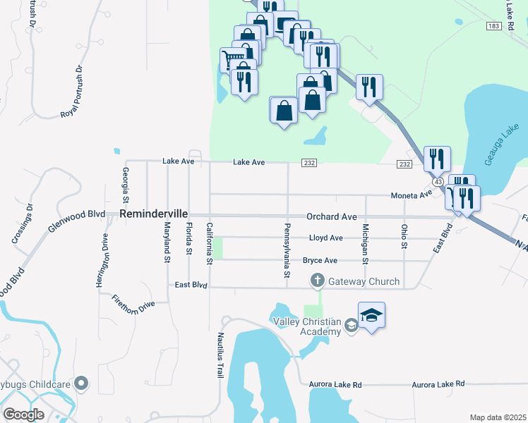 map of restaurants, bars, coffee shops, grocery stores, and more near 1176 Orchard Avenue in Aurora