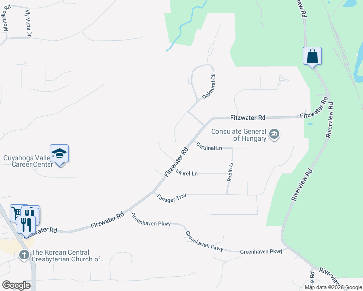 map of restaurants, bars, coffee shops, grocery stores, and more near 10303 Fitzwater Road in Brecksville