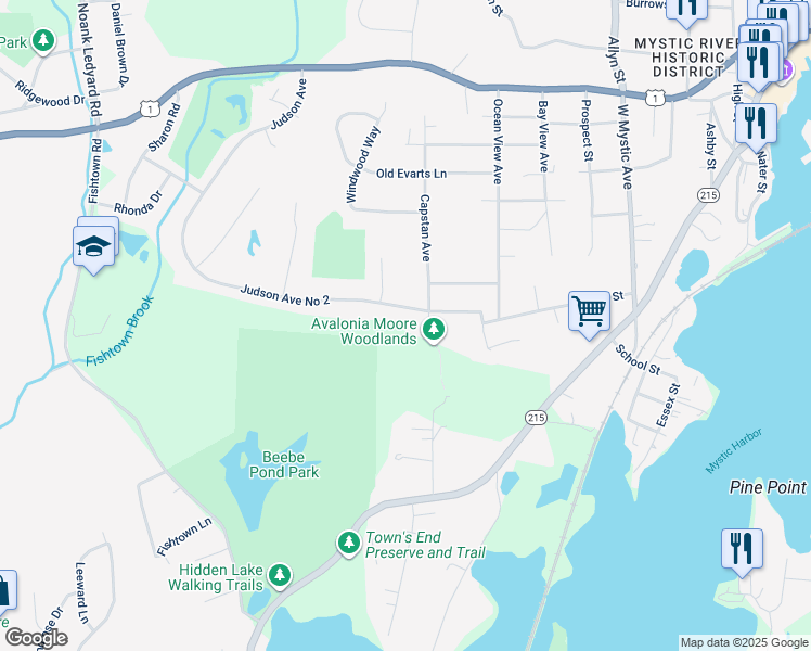 map of restaurants, bars, coffee shops, grocery stores, and more near 31 Judson Avenue in Groton