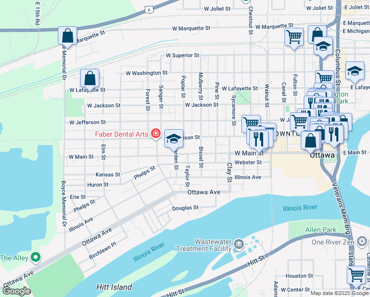 map of restaurants, bars, coffee shops, grocery stores, and more near 1000 West Main Street in Ottawa
