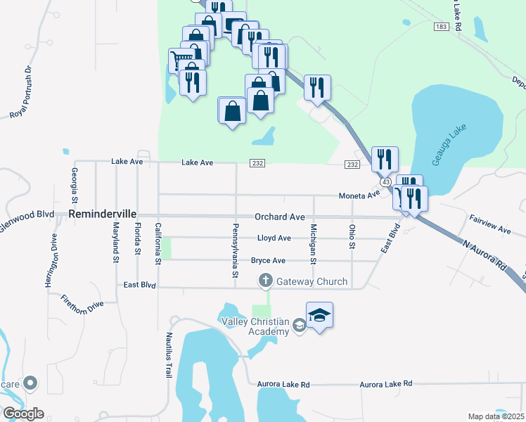 map of restaurants, bars, coffee shops, grocery stores, and more near 1090 Orchard Ave in Aurora