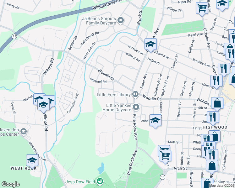 map of restaurants, bars, coffee shops, grocery stores, and more near 58 Westview Street in Hamden