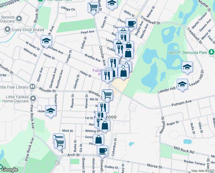 map of restaurants, bars, coffee shops, grocery stores, and more near 1202 Dixwell Avenue in Hamden