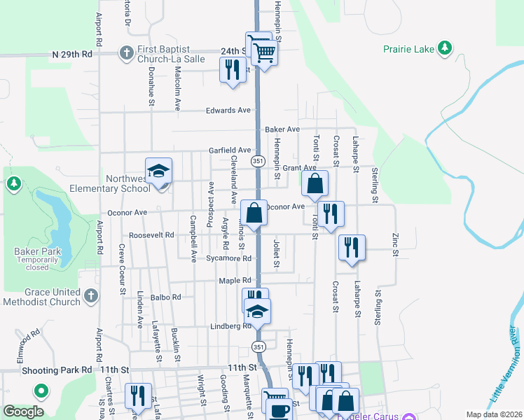 map of restaurants, bars, coffee shops, grocery stores, and more near 834 Oconor Avenue in LaSalle