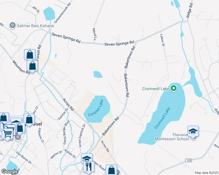 map of restaurants, bars, coffee shops, grocery stores, and more near 31 Sunny Lane in Woodbury