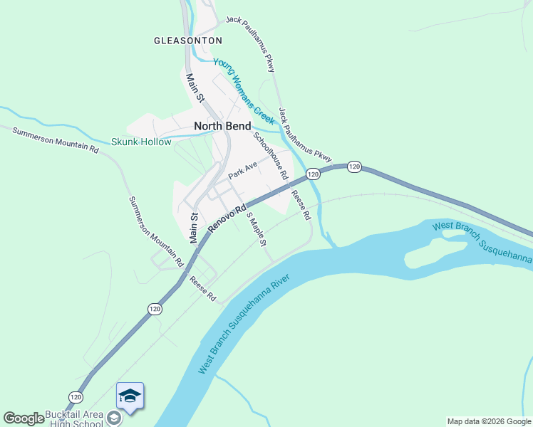 map of restaurants, bars, coffee shops, grocery stores, and more near 14 South Maple Street in Renovo