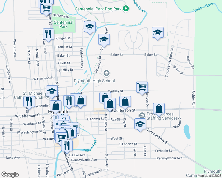 map of restaurants, bars, coffee shops, grocery stores, and more near 611 Berkley Street in Plymouth