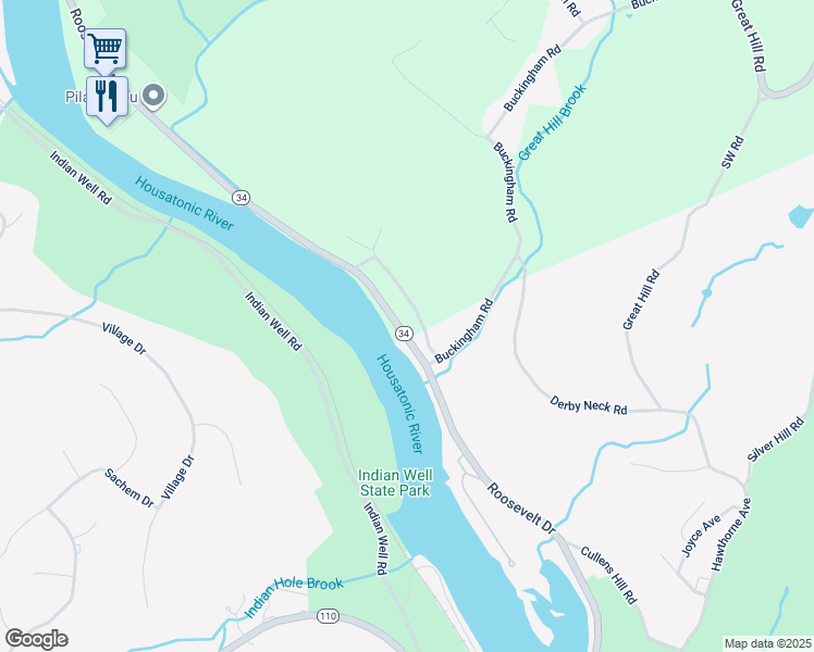map of restaurants, bars, coffee shops, grocery stores, and more near 6 Roosevelt Drive in Seymour