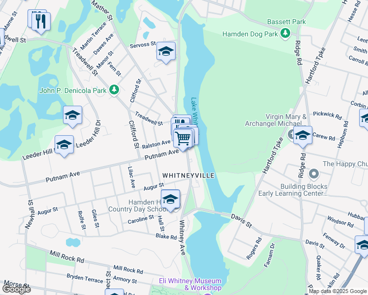 map of restaurants, bars, coffee shops, grocery stores, and more near 1231 Whitney Avenue in Hamden