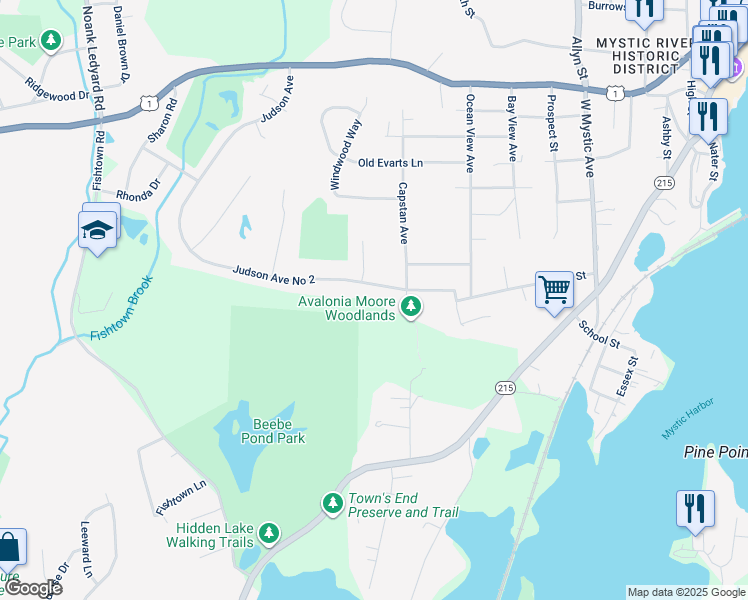 map of restaurants, bars, coffee shops, grocery stores, and more near 31 Judson Avenue in Groton