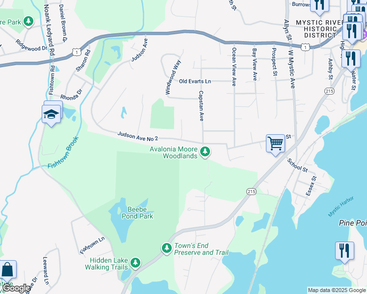 map of restaurants, bars, coffee shops, grocery stores, and more near 31 Judson Avenue in Groton