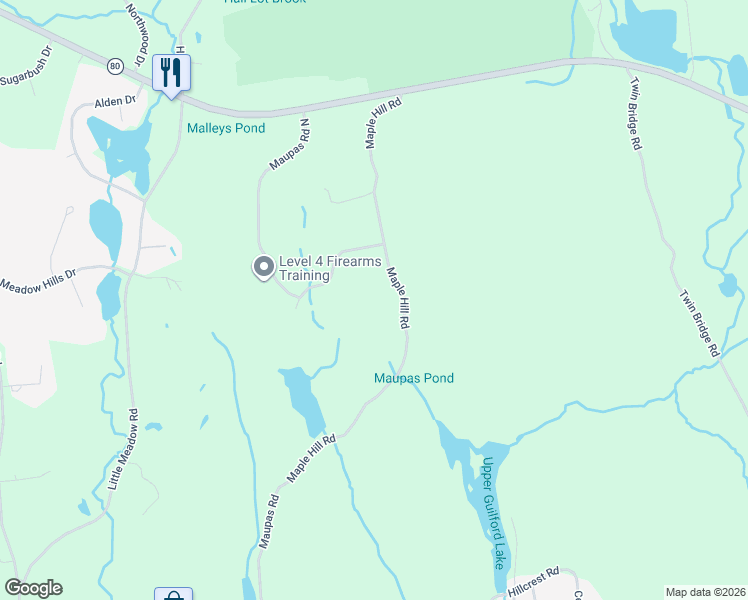 map of restaurants, bars, coffee shops, grocery stores, and more near 480 Maupas Road North in Guilford