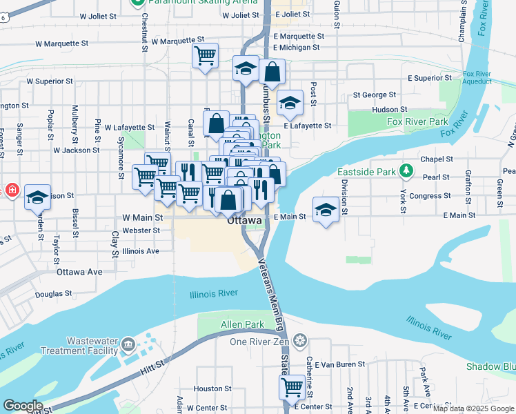 map of restaurants, bars, coffee shops, grocery stores, and more near in Ottawa