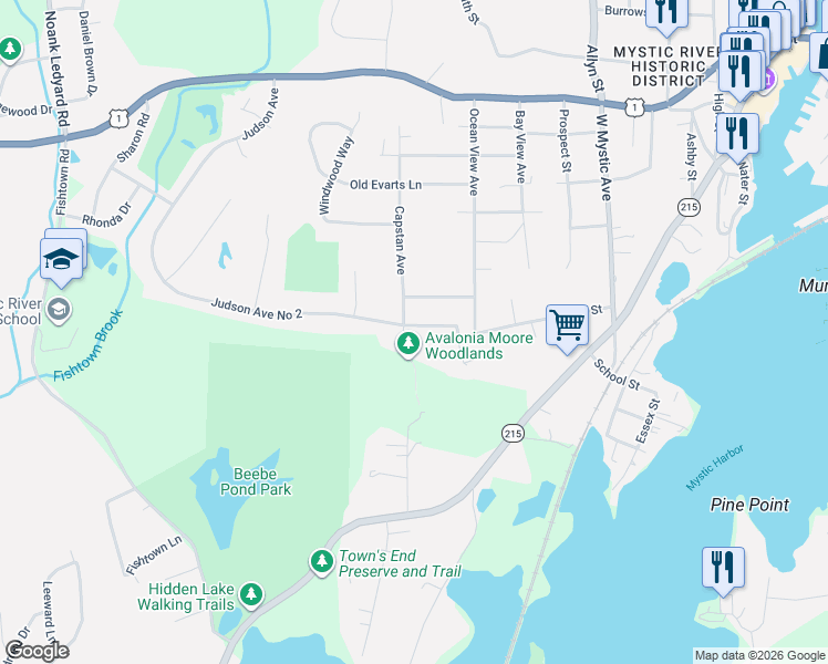 map of restaurants, bars, coffee shops, grocery stores, and more near 11 Judson Avenue in Groton